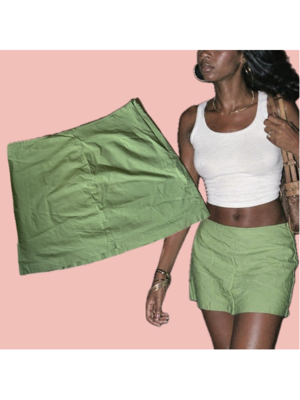 Vintage 90s Smart Set Matcha Green Mini Skirt Size S